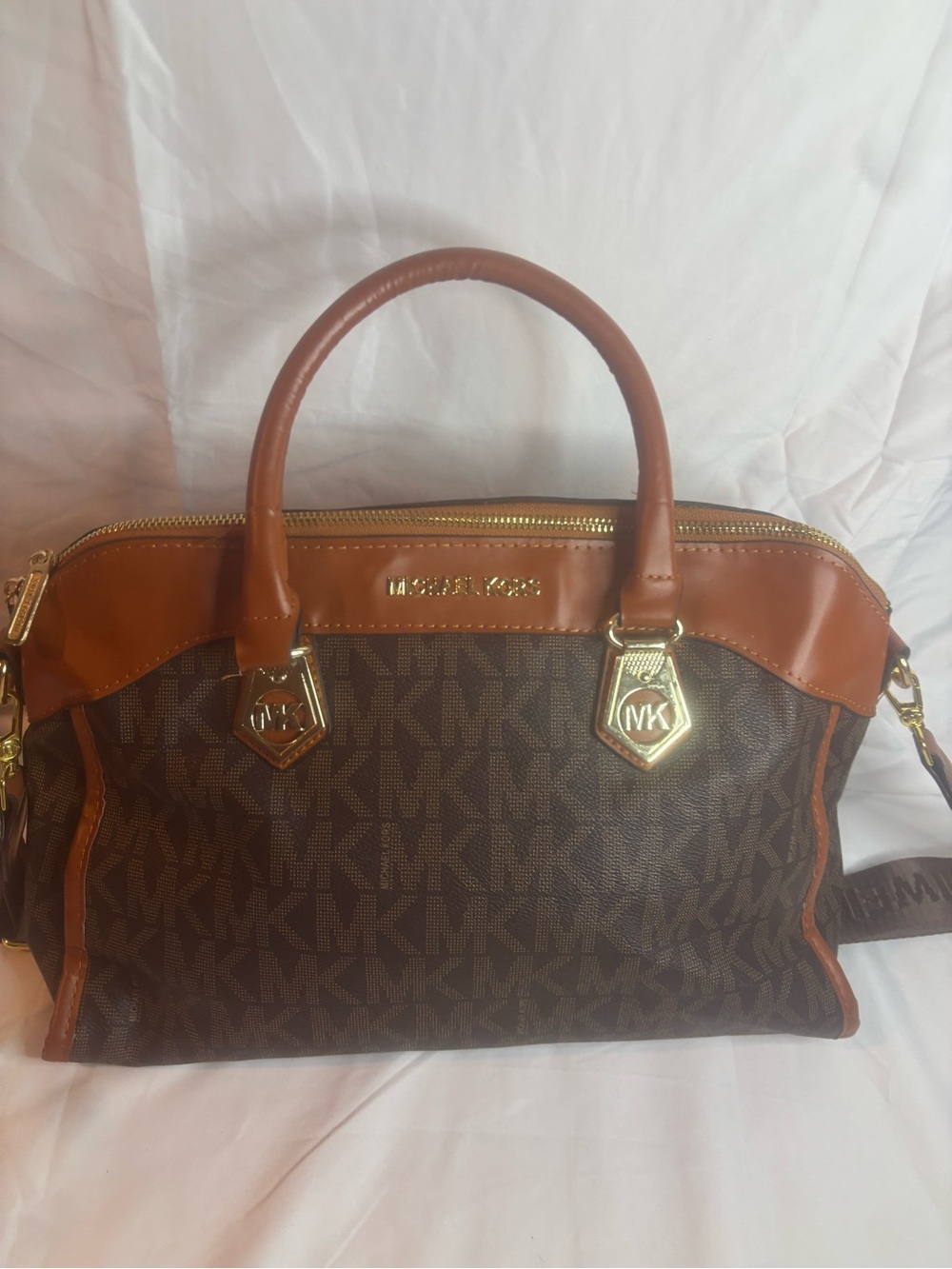 Michael Kors Brown and Tan MK Signature Duffel Bag